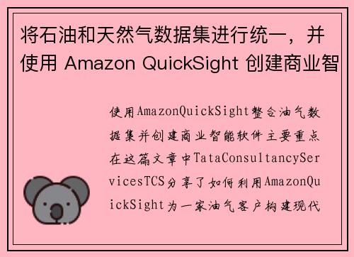 将石油和天然气数据集进行统一，并使用 Amazon QuickSight 创建商业智能软件 商业智能
